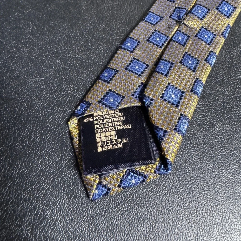 Brooks Brothers Necktie Mens OS Gold Blue‎ Geometric Square Silk Blend Classic